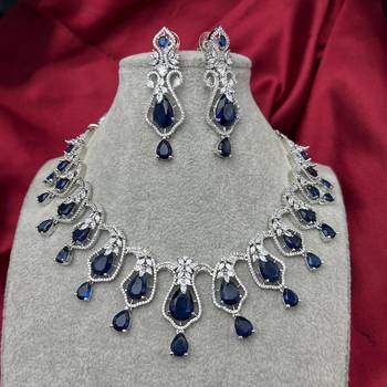sapphire blue teardrop necklace & earring set: bridal cubic zirconia jewellery 2