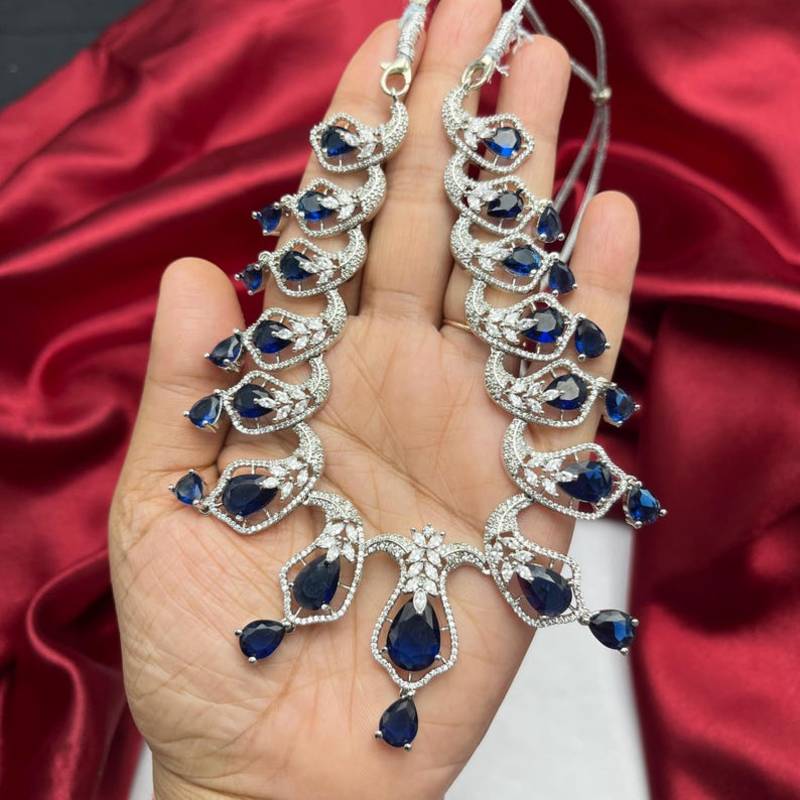 sapphire blue teardrop necklace & earring set: bridal cubic zirconia jewellery