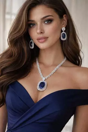 royal blue sapphire necklace & earrings set | silver cz bridal jewellery | statement party wear set