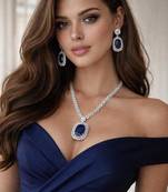 royal blue sapphire necklace & earrings set  silver cz bridal jewellery  statement party wear set