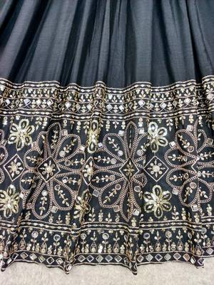 black color embroidery sequin work with real mirror work chinnon silk blend gown set 2