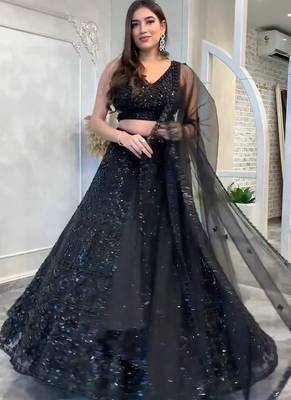 Black Net silk blend lehenga Choli 1
