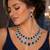 sapphire crystal teardrop necklace and earrings set, silver halo bridal jewellery