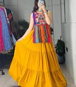 YELLOW RAYON COTTON EMBROIDERY PARTY LEHENGA CHOLI - free size