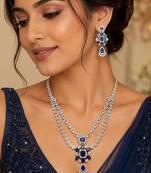 royal blue sapphire necklace and drop earrings set, cubic zirconia bridal jewellery