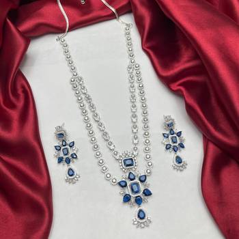 royal blue sapphire necklace and drop earrings set, cubic zirconia bridal jewellery 2