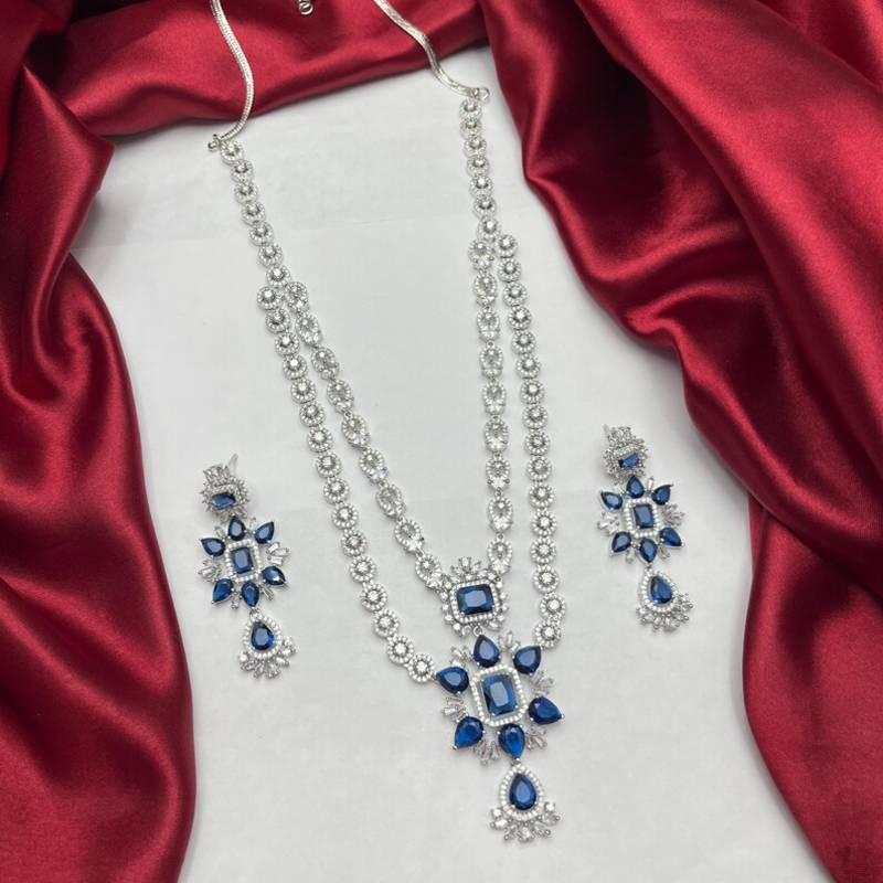 royal blue sapphire necklace and drop earrings set, cubic zirconia bridal jewellery