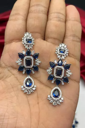 royal blue sapphire necklace and drop earrings set, cubic zirconia bridal jewellery