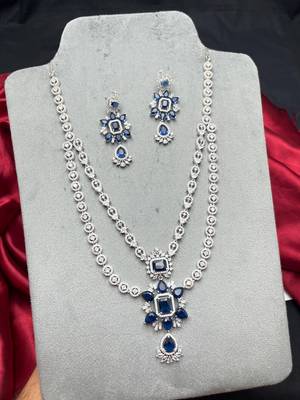 royal blue sapphire necklace and drop earrings set, cubic zirconia bridal jewellery 4