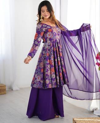  printed roman silk blend chanderi flared kurta palazzo and dupatta set 2