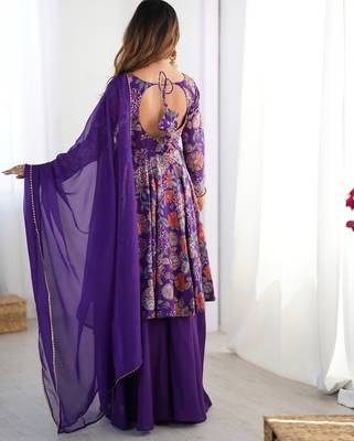  printed roman silk blend chanderi flared kurta palazzo and dupatta set 3