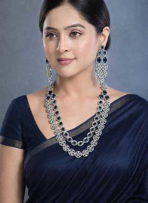 royal blue sapphire bridal jewellery set, layered statement necklace earrings, indian wedding haram 1