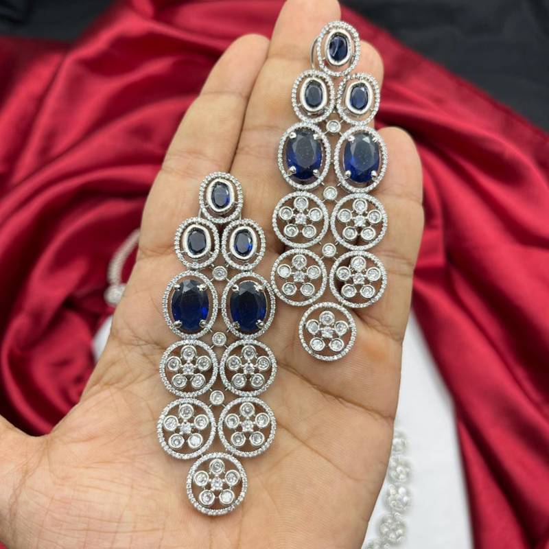 royal blue sapphire bridal jewellery set, layered statement necklace earrings, indian wedding haram