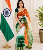 White orange green color printed with jacquard border saree -un stitched blouse