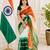 White orange green color printed with jacquard border saree -un stitched blouse