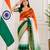 White orange green color printed with jacquard border saree -un stitched blouse