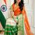 White orange green color printed with jacquard border saree -un stitched blouse