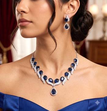 royal blue sapphire teardrop necklace earrings set, silver bridal jewellery 1