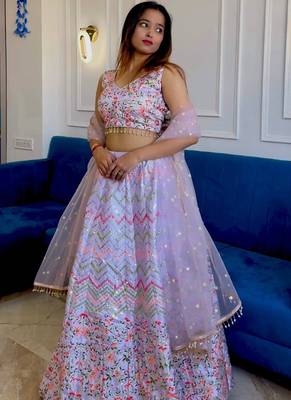 Lavender Satin silk blend lehenga Choli 1