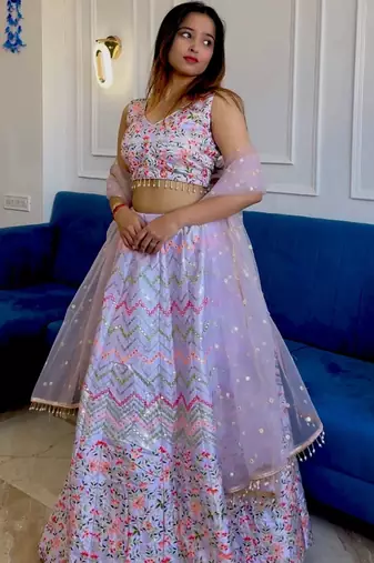 Lavender Satin silk blend lehenga Choli