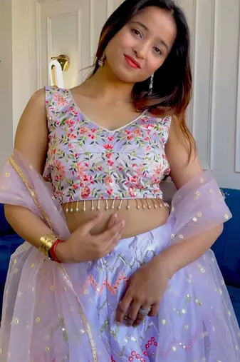 Lavender Satin silk blend lehenga Choli