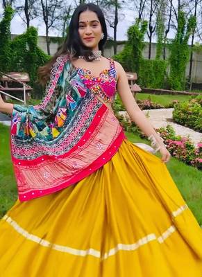 Yellow Satin silk blend lehenga Choli 1