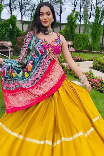 Yellow Satin silk blend lehenga Choli