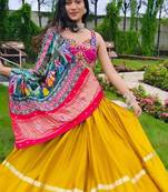 Yellow Satin silk blend lehenga Choli