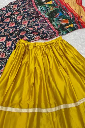 Yellow Satin silk blend lehenga Choli