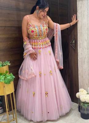Light Pink Net lehenga Choli 1
