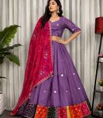 Purple Embroidery Work Roman silk blend Navratri Lehenga Choli With Full Stitch Blouse And Dupatta-free size