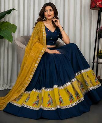 Navy Blue Embroidery Work Vichitra silk Navratri Lehenga Choli With Full Stitch Blouse And Dupatta 2