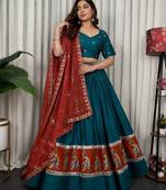 Morpich Embroidery sequin and Foil Mirror Work Vichitra silk Navratri Lehenga Choli With Full Stitch Blouse And Dupatta