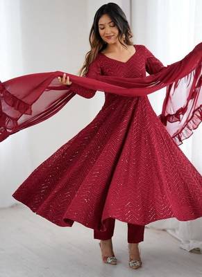 embroidery georgette flared anarkali pant and dupatta set 1