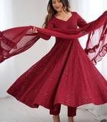  embroidery georgette flared anarkali pant and dupatta set