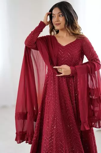  embroidery georgette flared anarkali pant and dupatta set