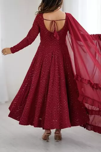  embroidery georgette flared anarkali pant and dupatta set