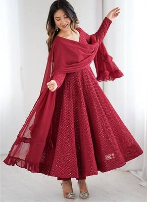  embroidery georgette flared anarkali pant and dupatta set 4