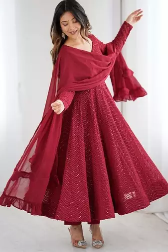  embroidery georgette flared anarkali pant and dupatta set
