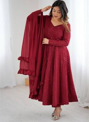  embroidery georgette flared anarkali pant and dupatta set 5