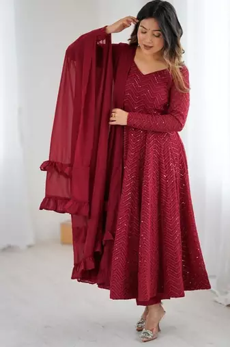  embroidery georgette flared anarkali pant and dupatta set