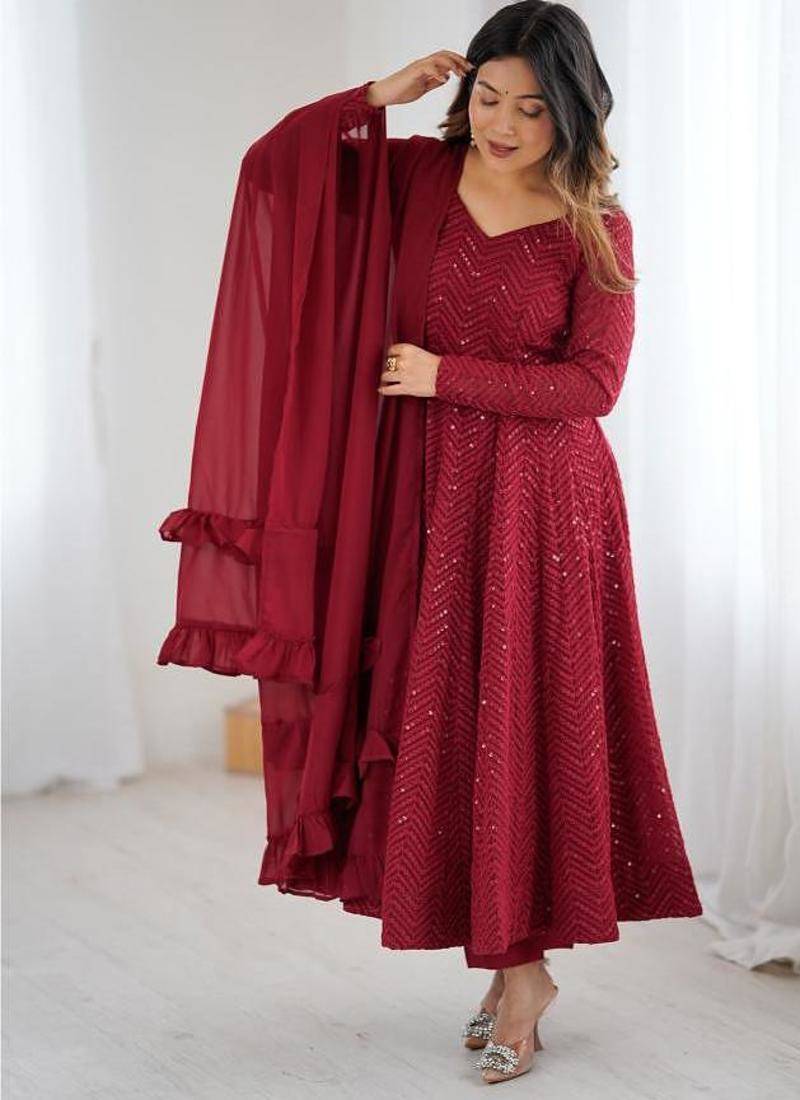  embroidery georgette flared anarkali pant and dupatta set