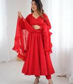  embroidery georgette flared anarkali pant and dupatta set