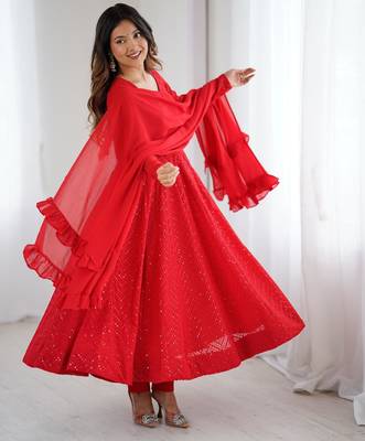  embroidery georgette flared anarkali pant and dupatta set 2