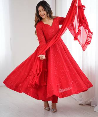  embroidery georgette flared anarkali pant and dupatta set 5