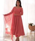  embroidery georgette flared anarkali pant and dupatta set