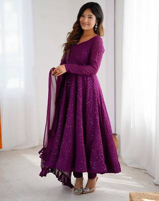  embroidery georgette flared anarkali pant and dupatta set 2