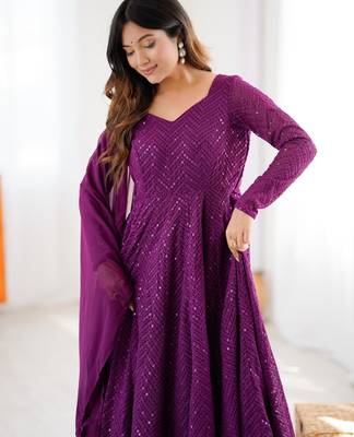  embroidery georgette flared anarkali pant and dupatta set 5