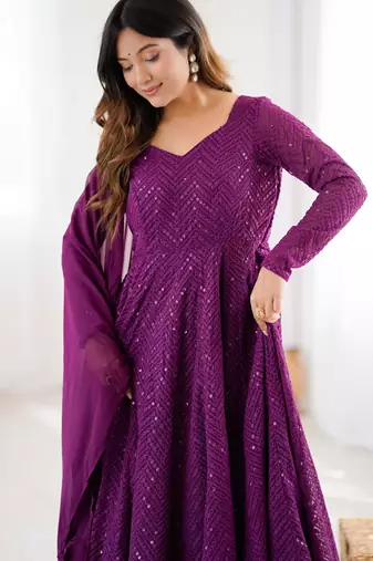  embroidery georgette flared anarkali pant and dupatta set