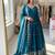 teal color embroidery sequin work satin silk blend gown set